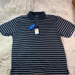 Men’s Golf Shirt Moisture wicking black, creme, grey striped